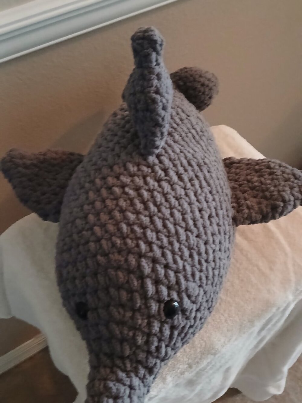 Gray Amigurumi Crocheted Dolphin Plush - Picture 4 of 4